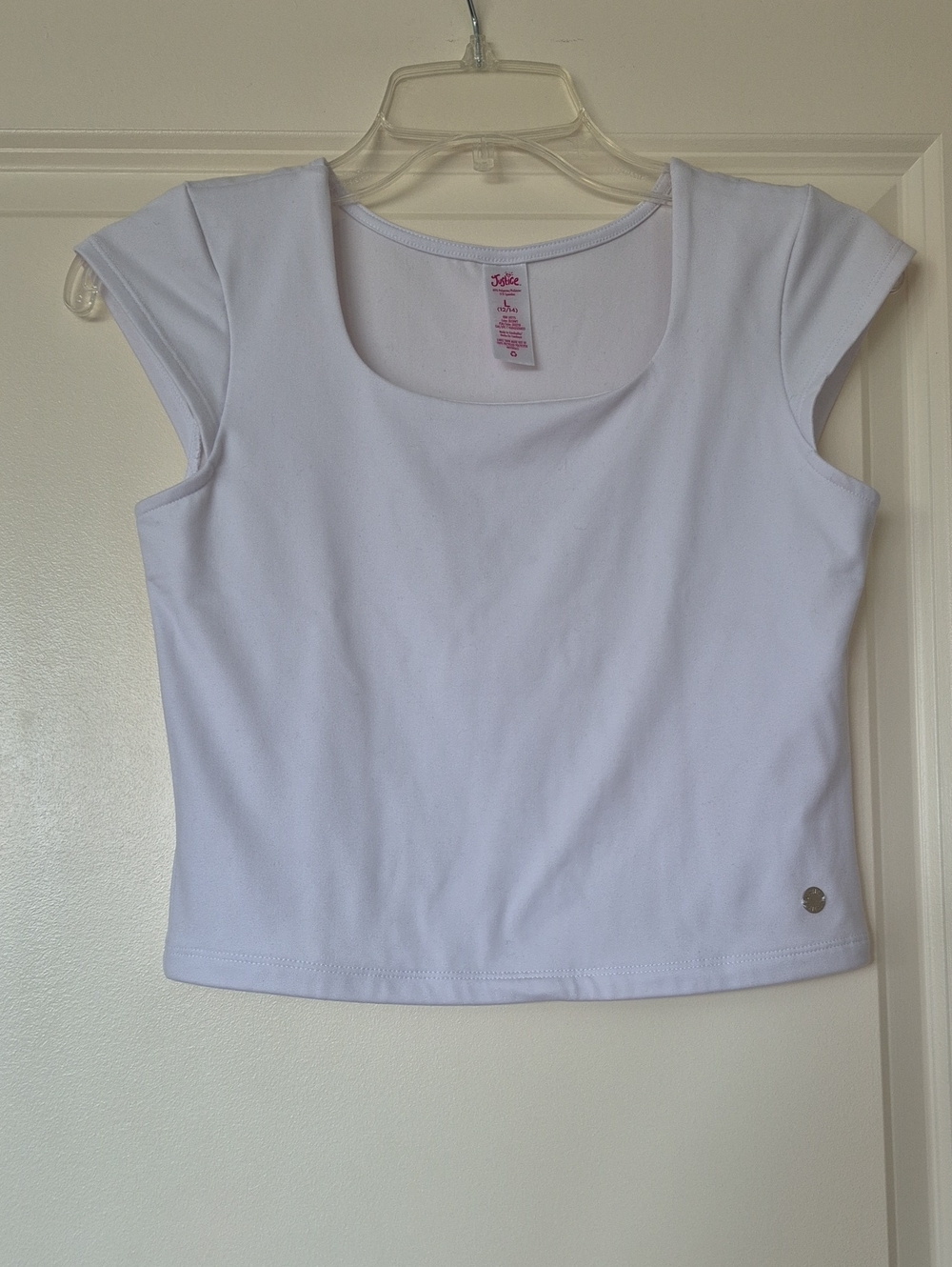 Justice White Scoop Neck Crop Tee